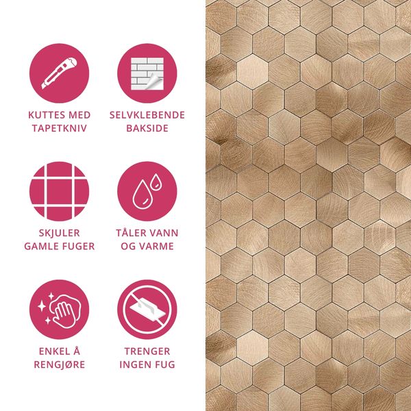 Hovedbilde 10-pk Børstet kobber selvklebende veggfliser